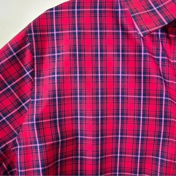 Lands' End No Iron Supima Plaid Button Down Holiday Red Size 18 - Picture 3 of 5